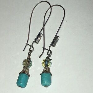 Elegant Turquoise Color and Silver Tone Boho Dangle Earrings